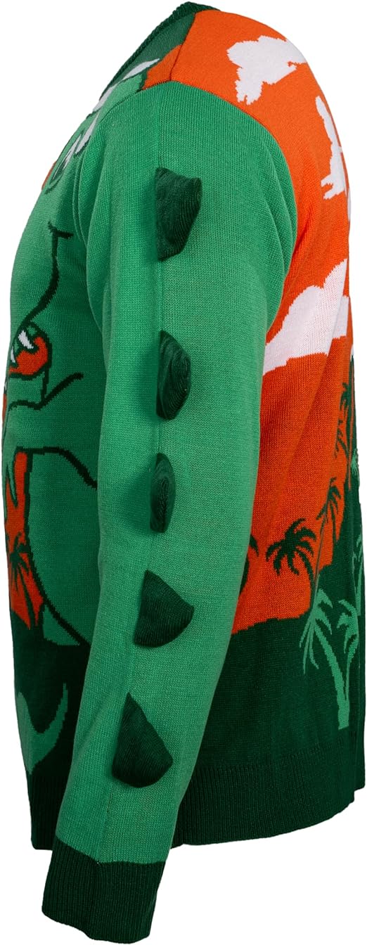 3D T-Rex Santa Hat Adult Unisex LED Light Up Ugly Christmas Sweater - Image 2