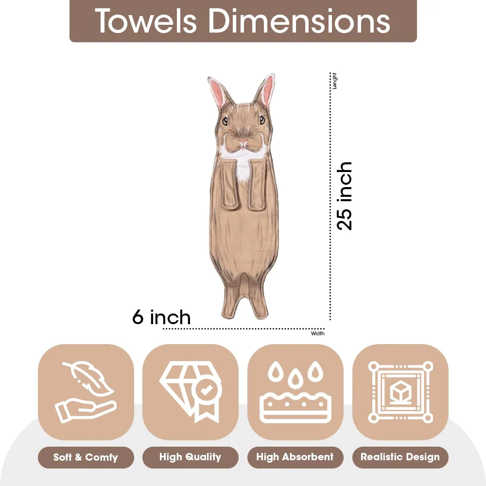 Animal Funny Themed Hanging Hand Towels for Bathroom & Kitchen – Soft Decorative Face Washcloths with 10 Cute Designs - Image 57