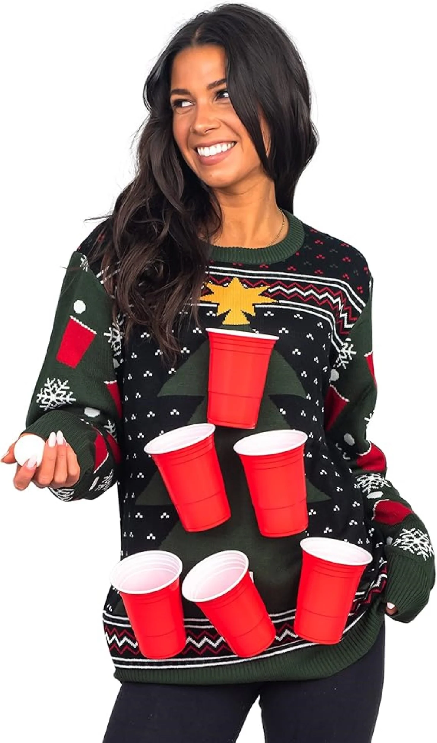 Interactive Adult Unisex Beer Pong 3D Ugly Christmas Party Sweater
