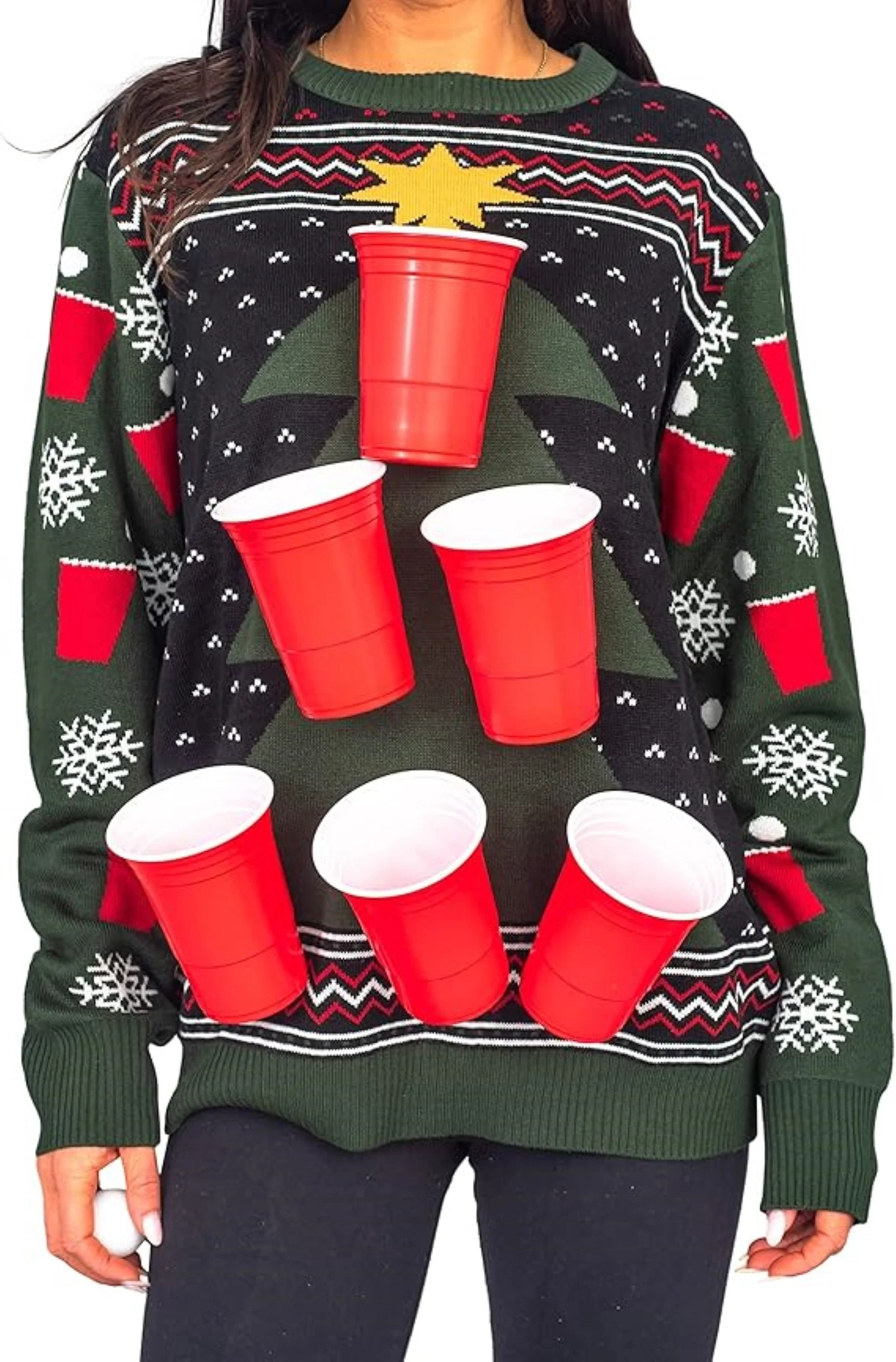 Interactive Adult Unisex Beer Pong 3D Ugly Christmas Party Sweater - Image 3