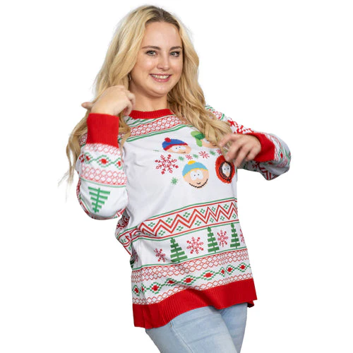 Best Friends Fair Isle Faces South Park Adult Unisex Ugly Christmas Sweater - Image 2