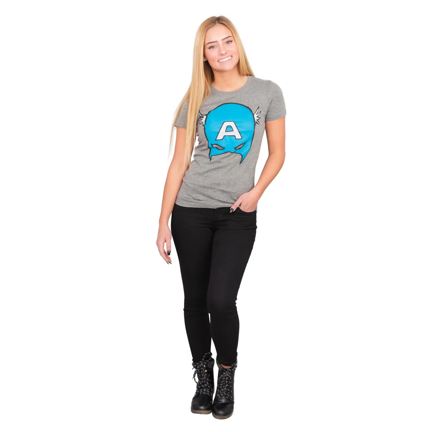 Captain America Big Blue A Mask Juniors/Women's Gift Idea T-Shirt - Image 7