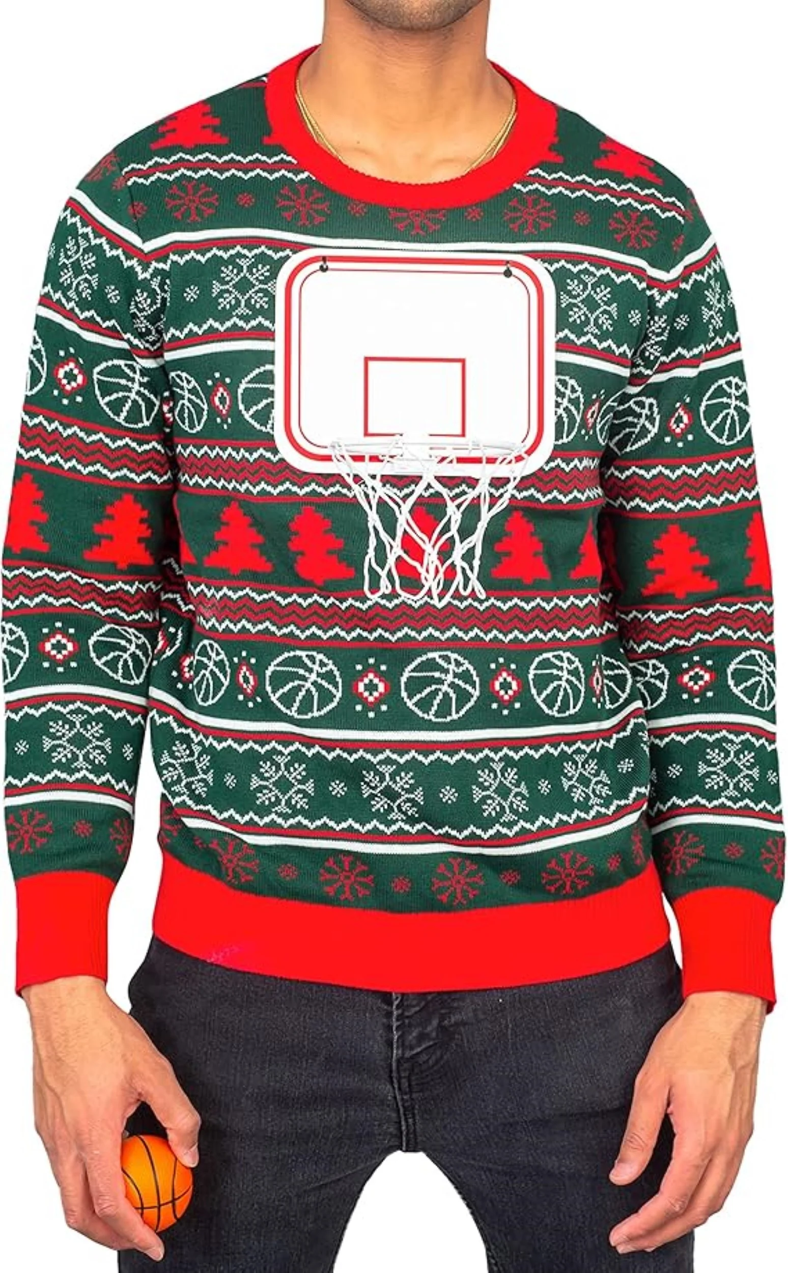 Interactive Adult Unisex Basketball Net 3D Ugly Christmas Party Sweater - Image 2