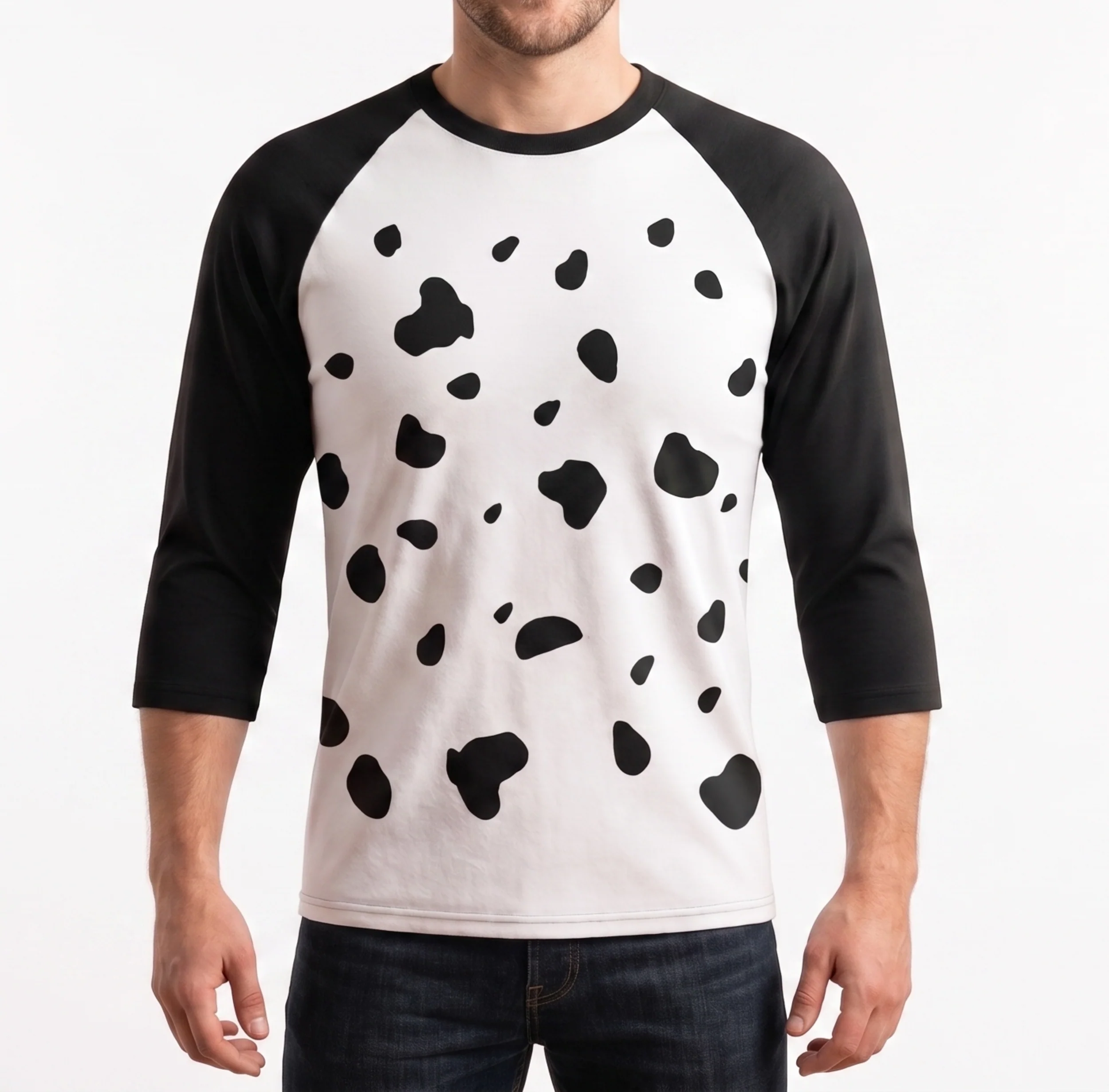 Dalmatian Shirt 3/4 Sleeve Raglan Adult Unisex Halloween Cosplay Costume Shirt