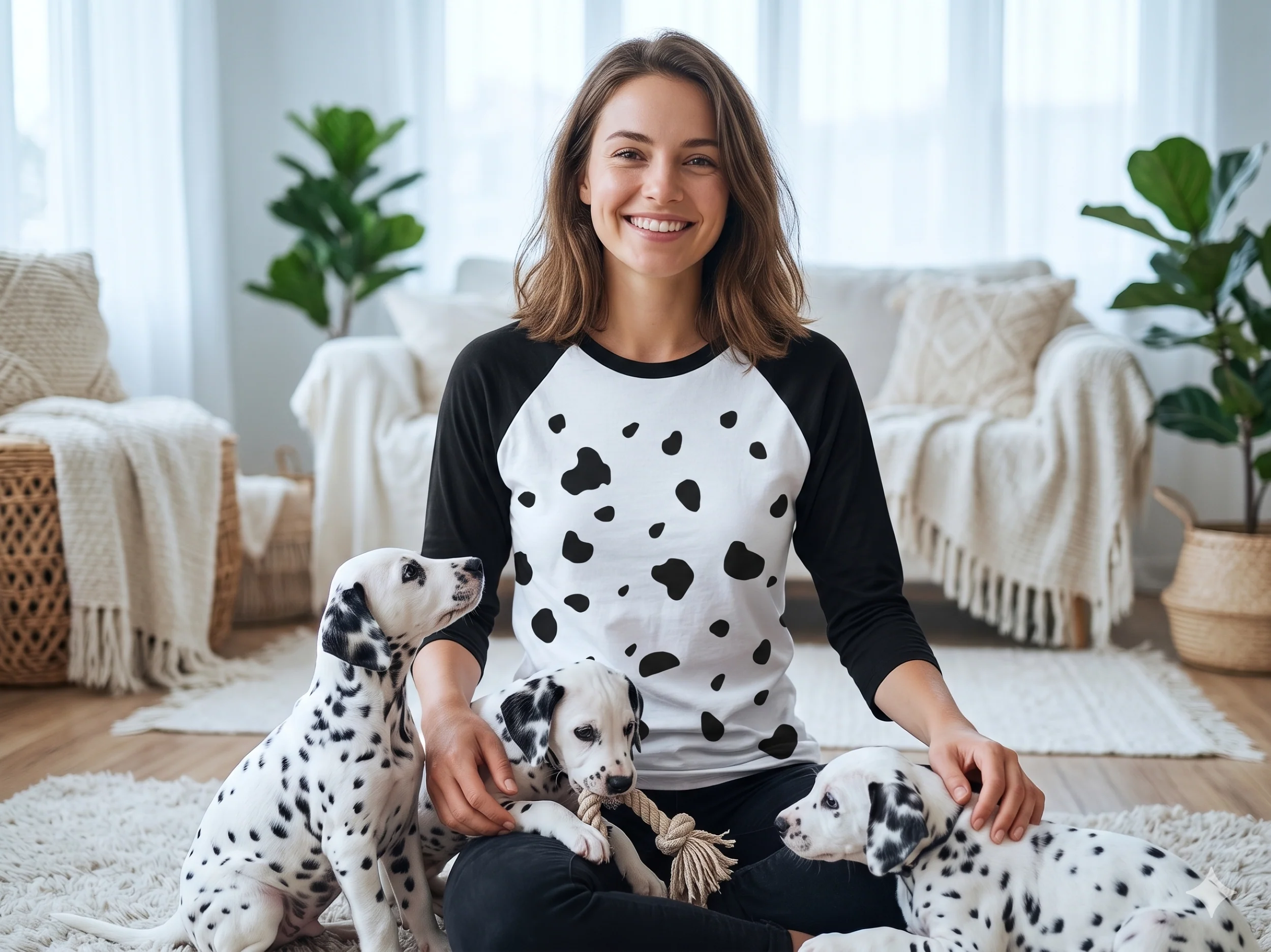 Dalmatian Shirt 3/4 Sleeve Raglan Adult Unisex Halloween Cosplay Costume Shirt - Image 2