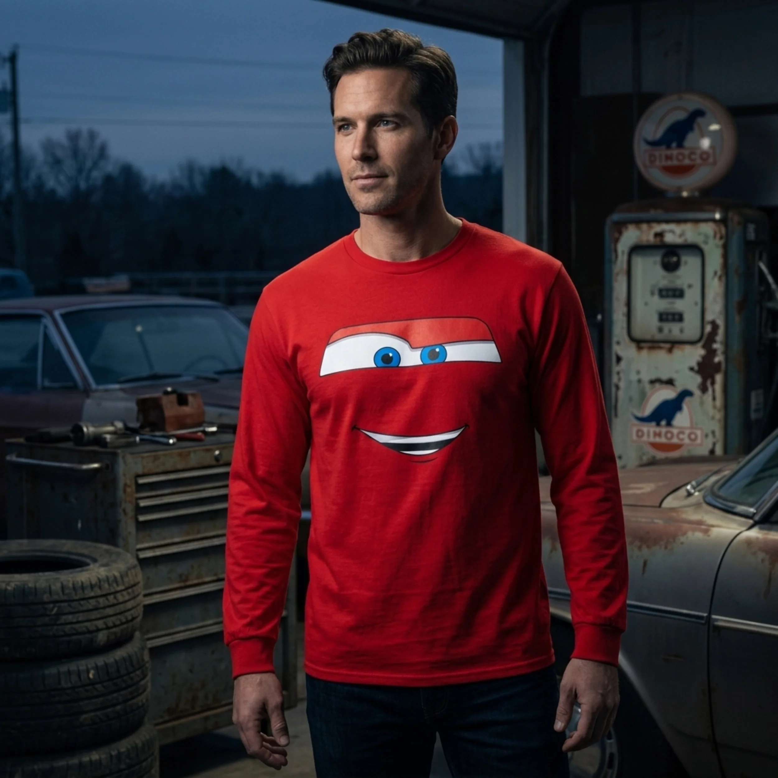 Disney Cars Licensed Lightning McQueen Big Face Adult Unisex Long Sleeve Shirt - Image 4