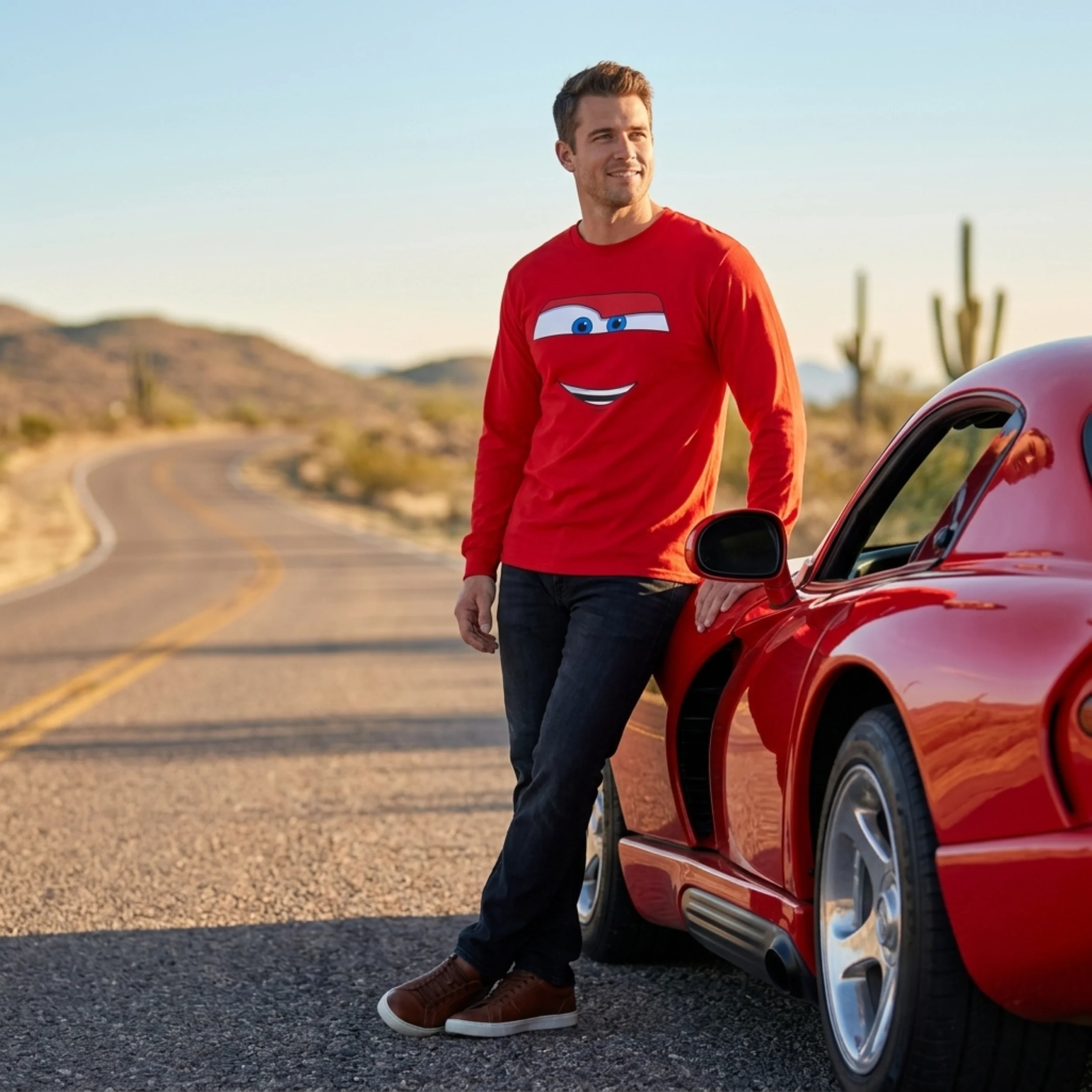 Disney Cars Licensed Lightning McQueen Big Face Adult Unisex Long Sleeve Shirt - Image 5