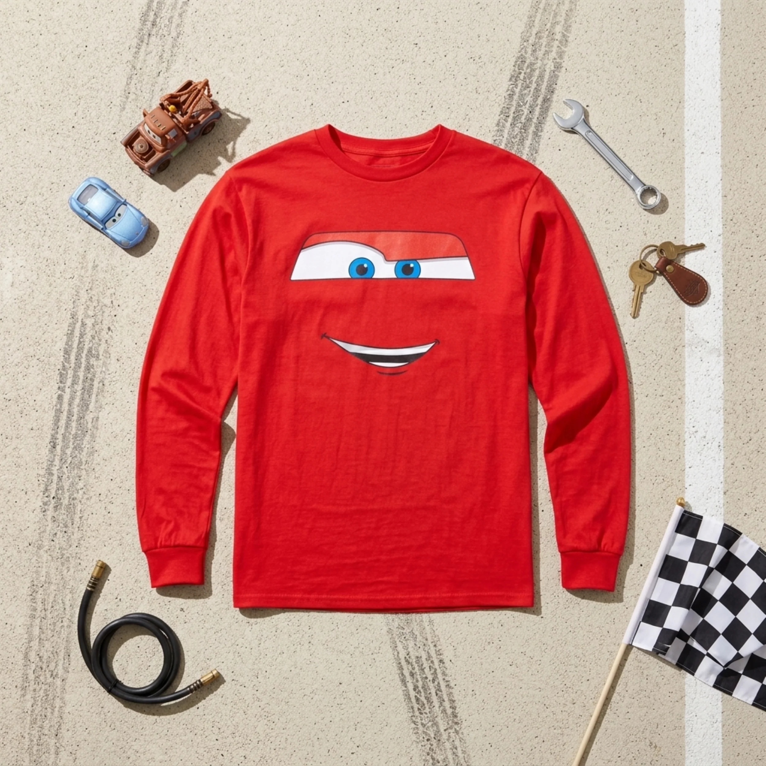 Disney Cars Licensed Lightning McQueen Big Face Adult Unisex Long Sleeve Shirt - Image 7