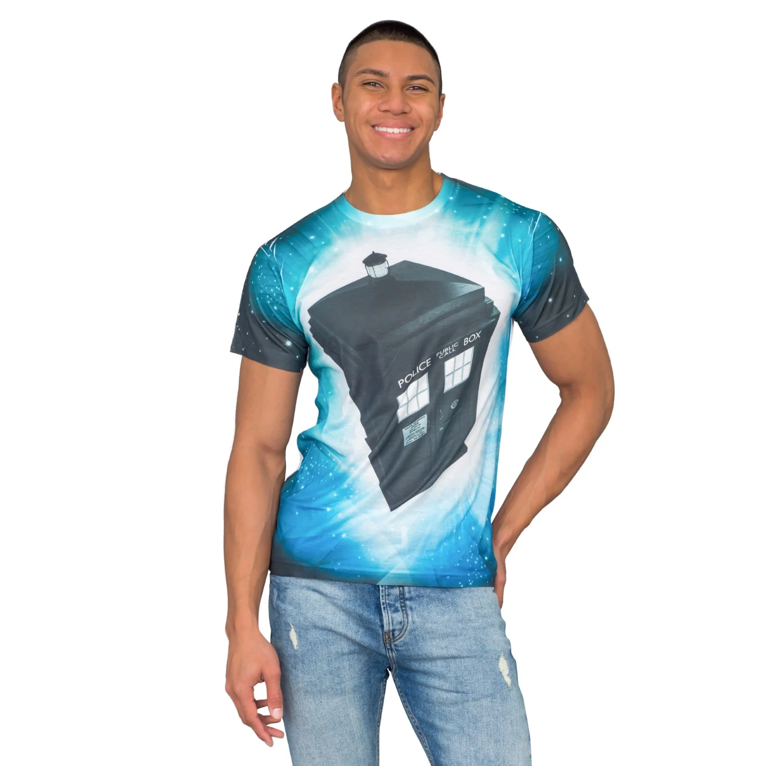 Doctor Who TARDIS Glowing Stars Sublimation T-Shirt - Image 9