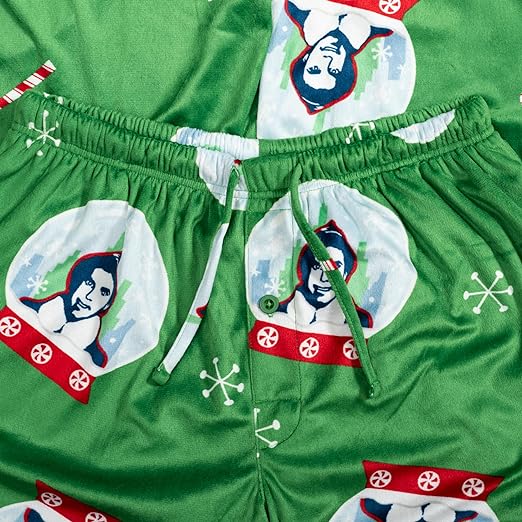 Elf Snowflakes Unisex Adult Candy Cane Green Lounge Pants - Image 6