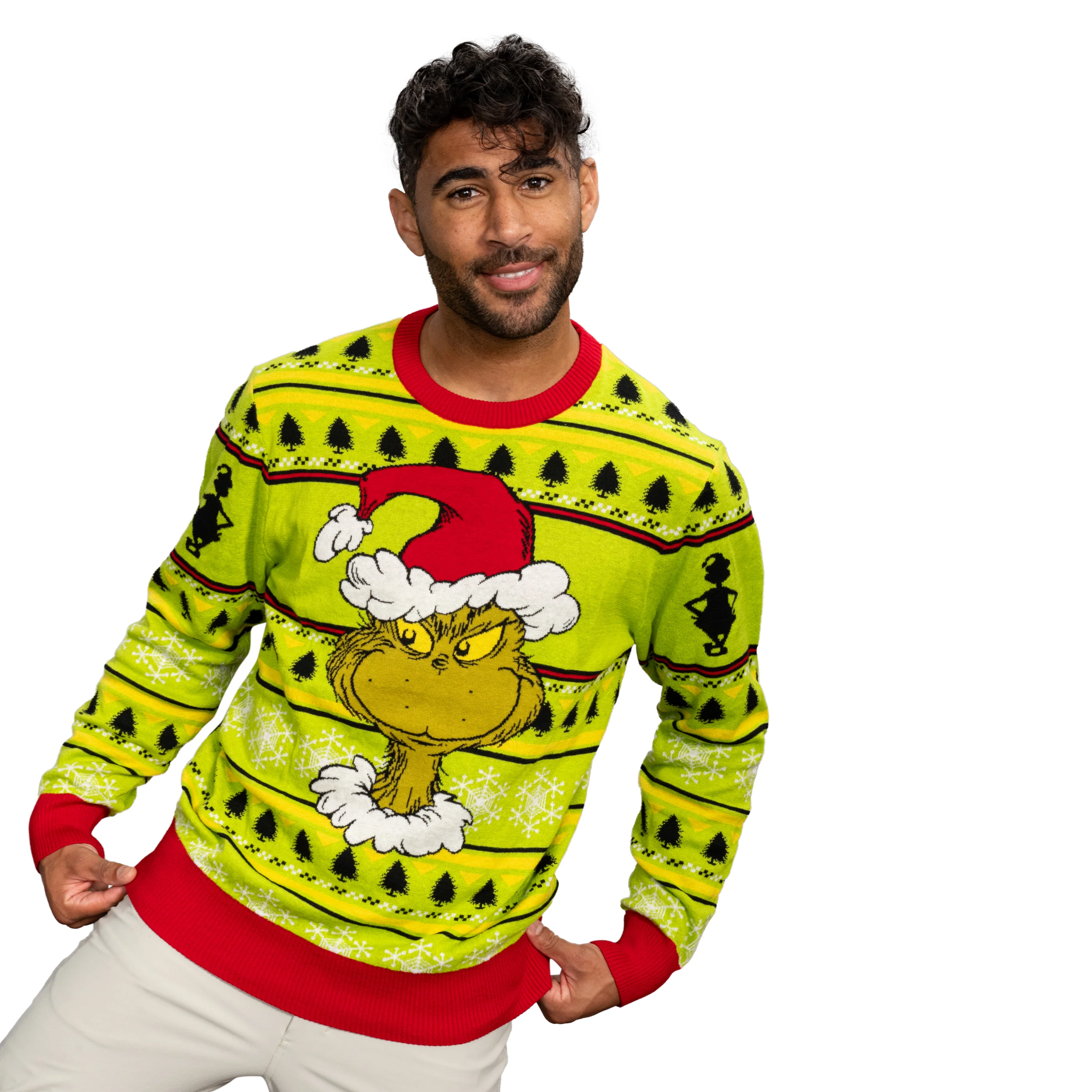 Grinch Head Santa Hat Wreath Sweater - Image 5