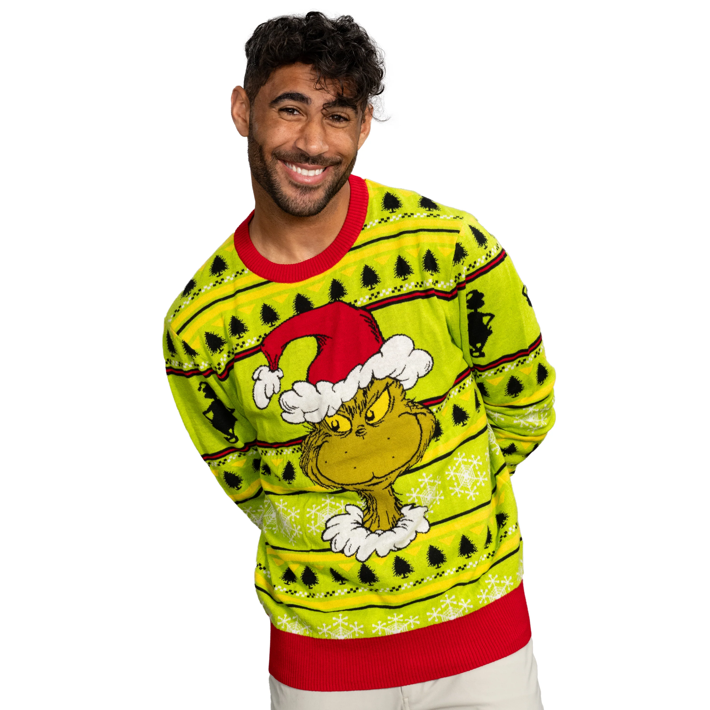 Grinch Head Santa Hat Wreath Sweater - Image 8