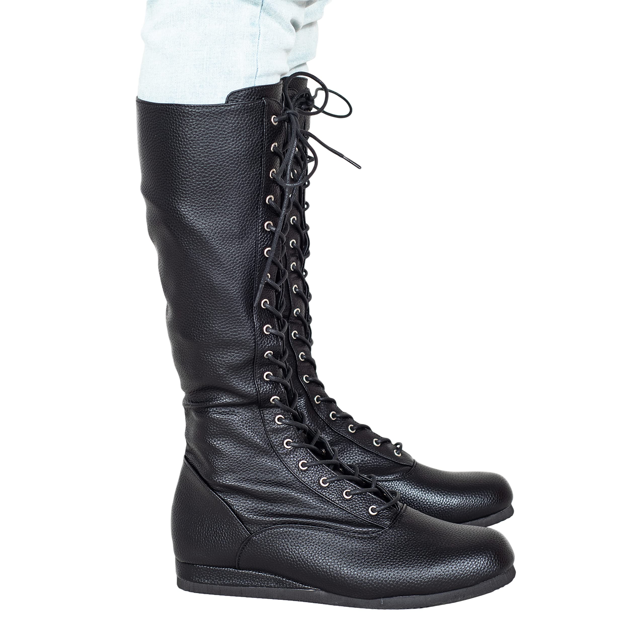 Matte Black Wrestling Boots Halloween Costume Cosplay - Image 2