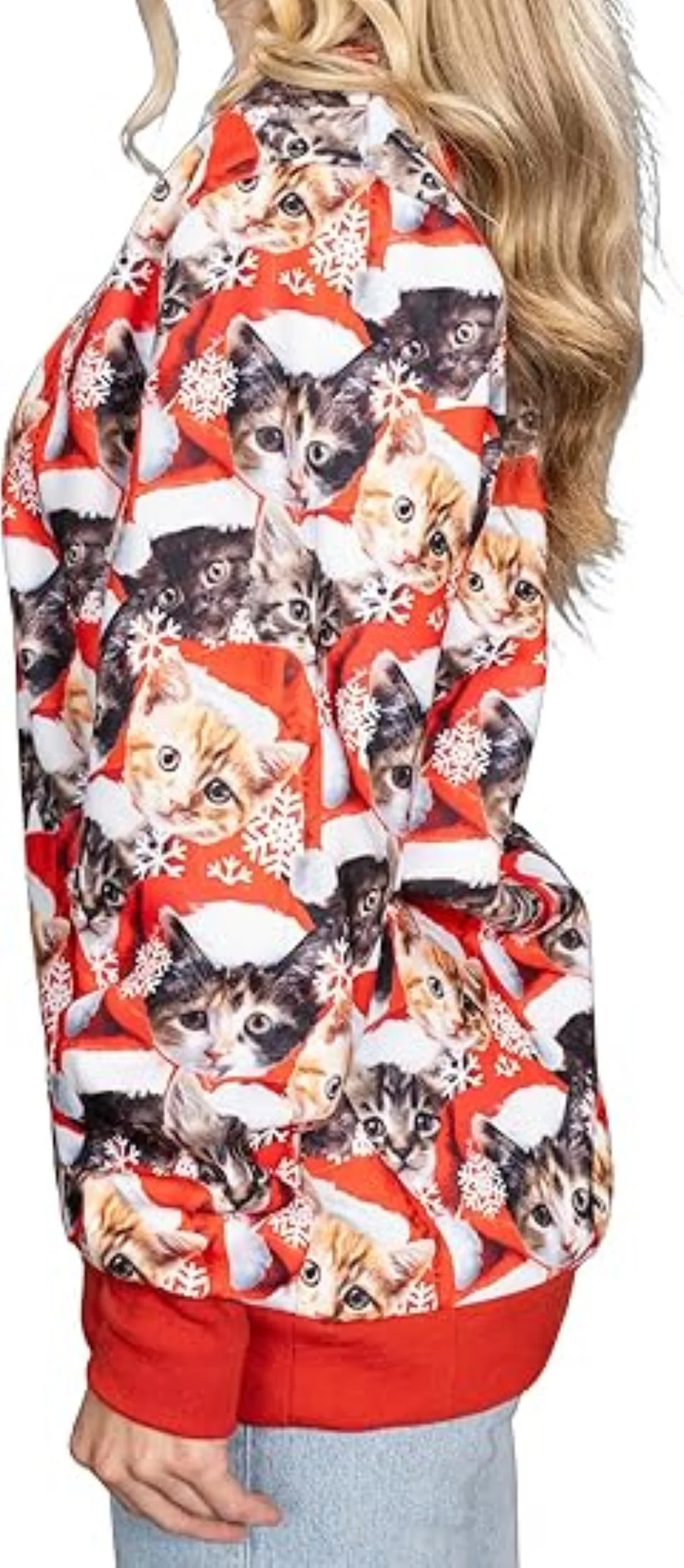Christmas Cats All-Over Poly-Knit Adult Unisex Ugly Christmas Sweatshirt - Image 2