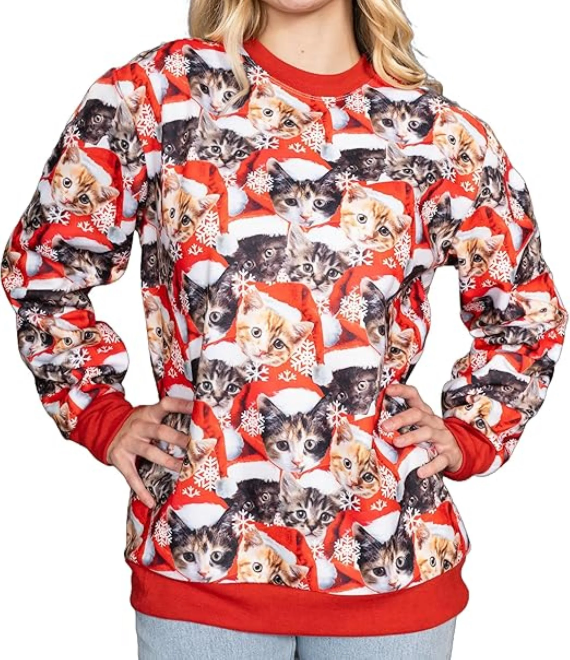 Christmas Cats All-Over Poly-Knit Adult Unisex Ugly Christmas Sweatshirt - Image 4