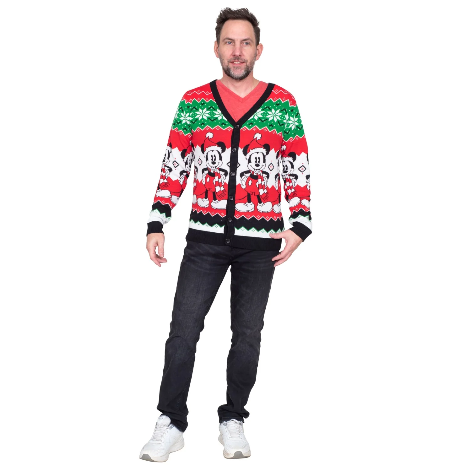 Mickey Mouse Santa Hat Cardigan Ugly Christmas Sweater - Image 3