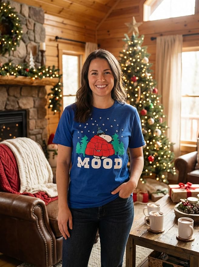 Officially Licensed Peanuts Snoopy Mood Puff Jacket Graphic Tee Adult Unisex T-Shirt - Image 5