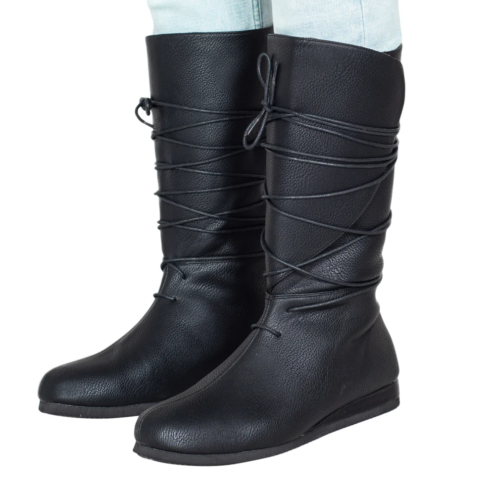 Renaissance Knight DND LARPer Halloween Cosplay Costume Black Boots