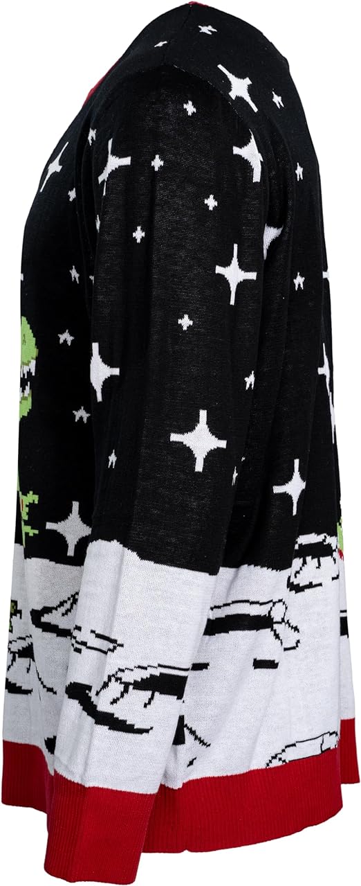 Santa Claus Riding T-Rex on Moon Pixelated Adult Unisex Ugly Christmas Sweater - Image 2