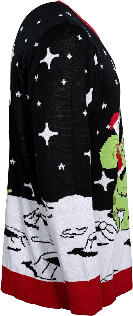 Santa Claus Riding T-Rex on Moon Pixelated Adult Unisex Ugly Christmas Sweater - Image 4