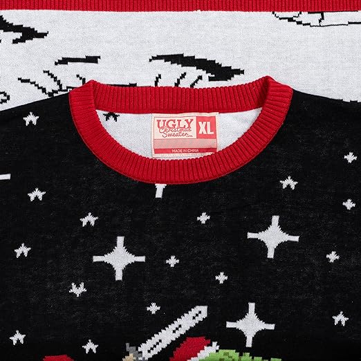 Santa Claus Riding T-Rex on Moon Pixelated Adult Unisex Ugly Christmas Sweater - Image 5