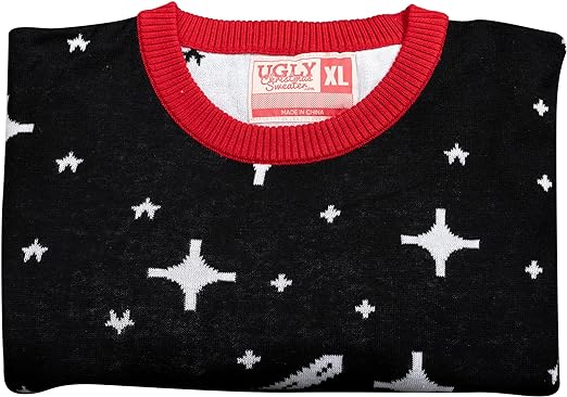 Santa Claus Riding T-Rex on Moon Pixelated Adult Unisex Ugly Christmas Sweater - Image 7