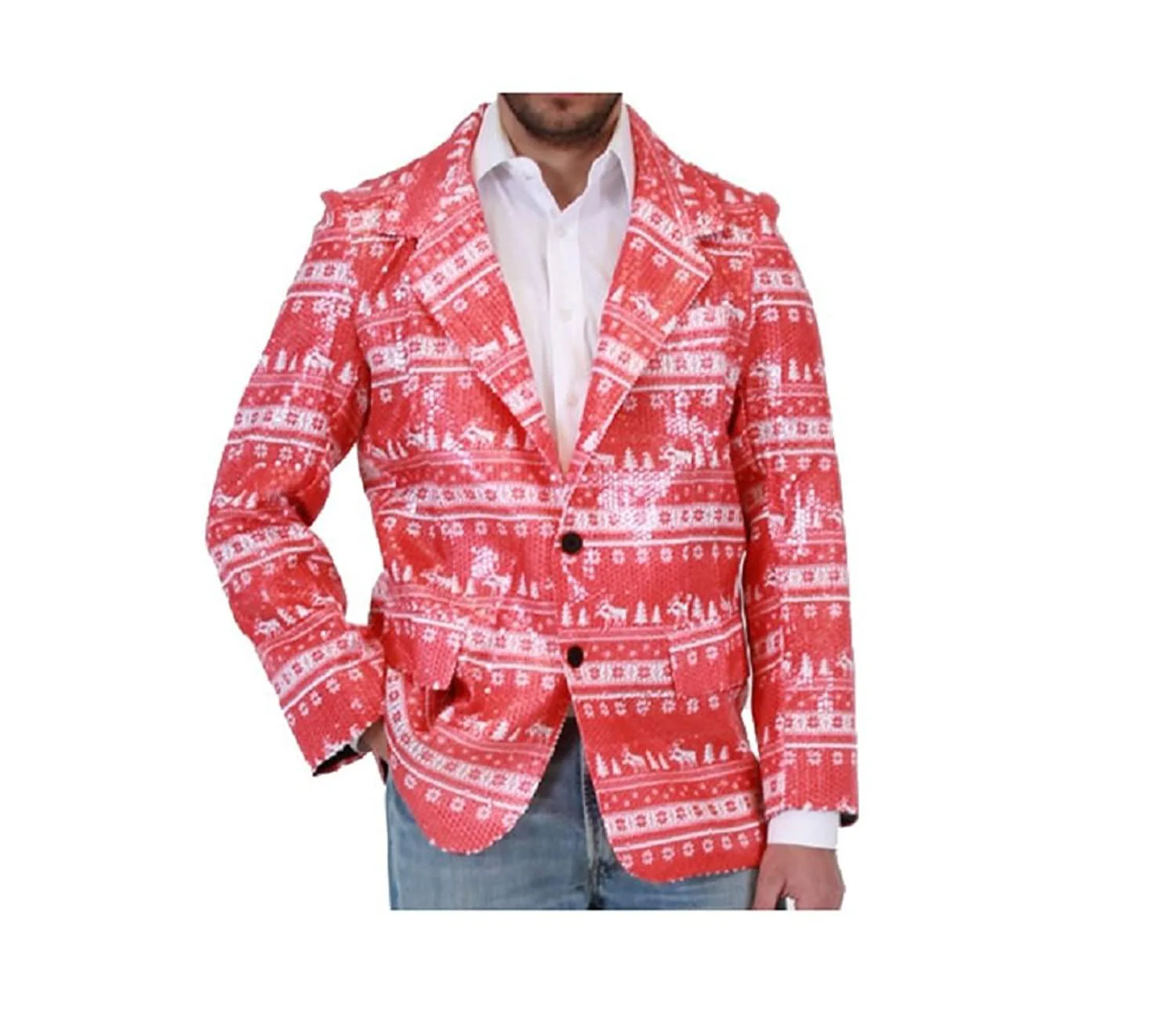 Sequin Frisky Reindeer Ugly Christmas Suit Jacket - Image 2