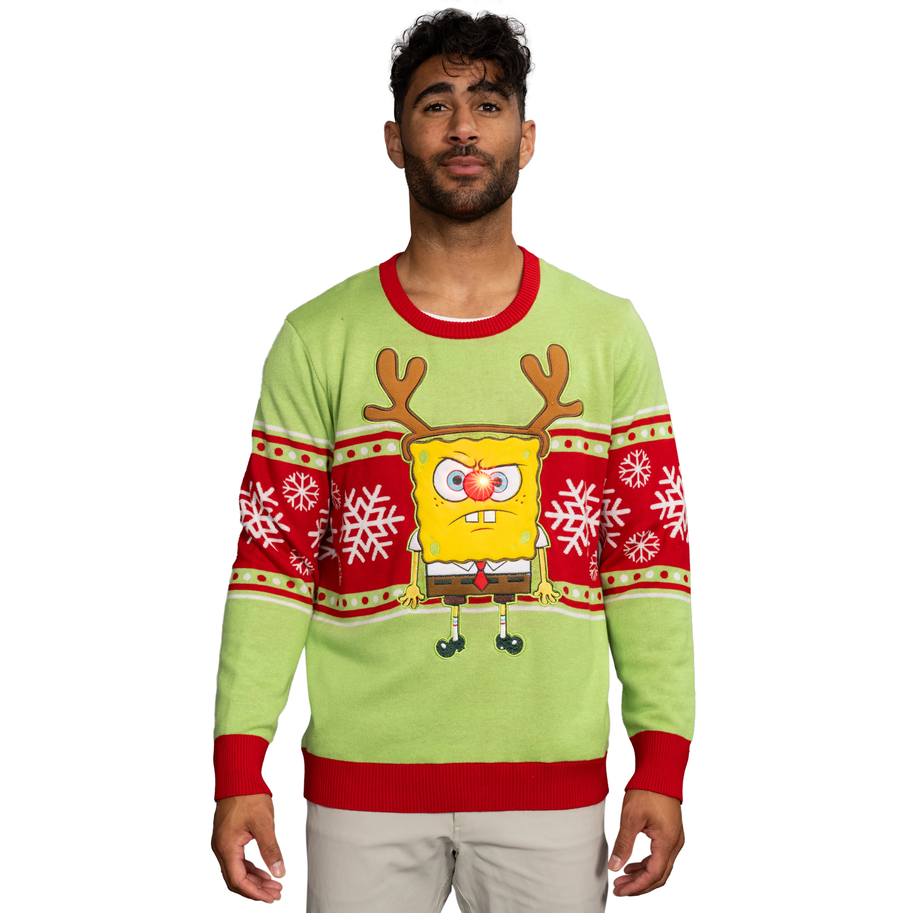 Spongebob LED Reindeer Nose Ugly Christmas Sweater - Image 2