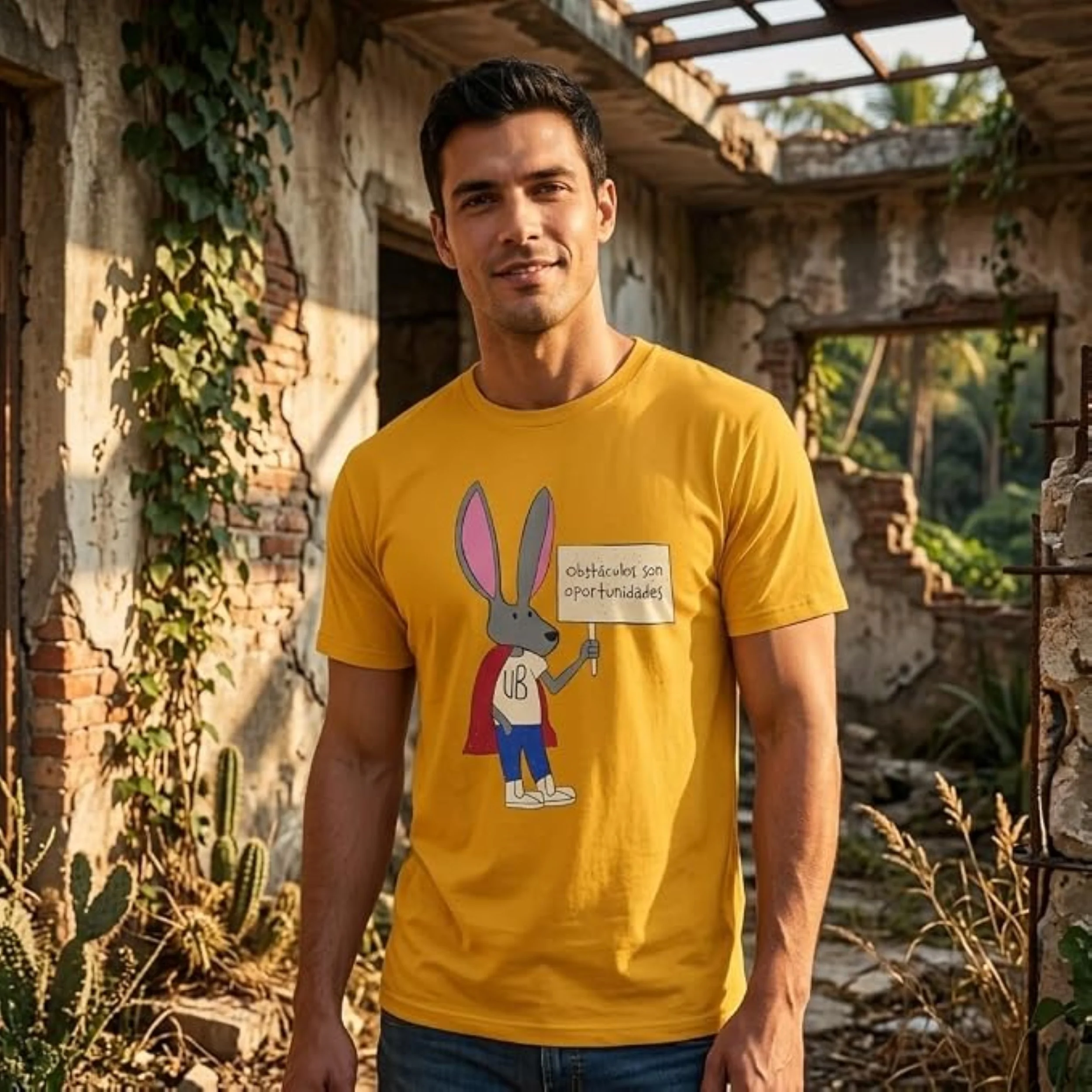 Superhero Bunny Halloween Costume T-Shirts for Adults Obstáculos Son Oportunidades Graphic Tee - Image 4