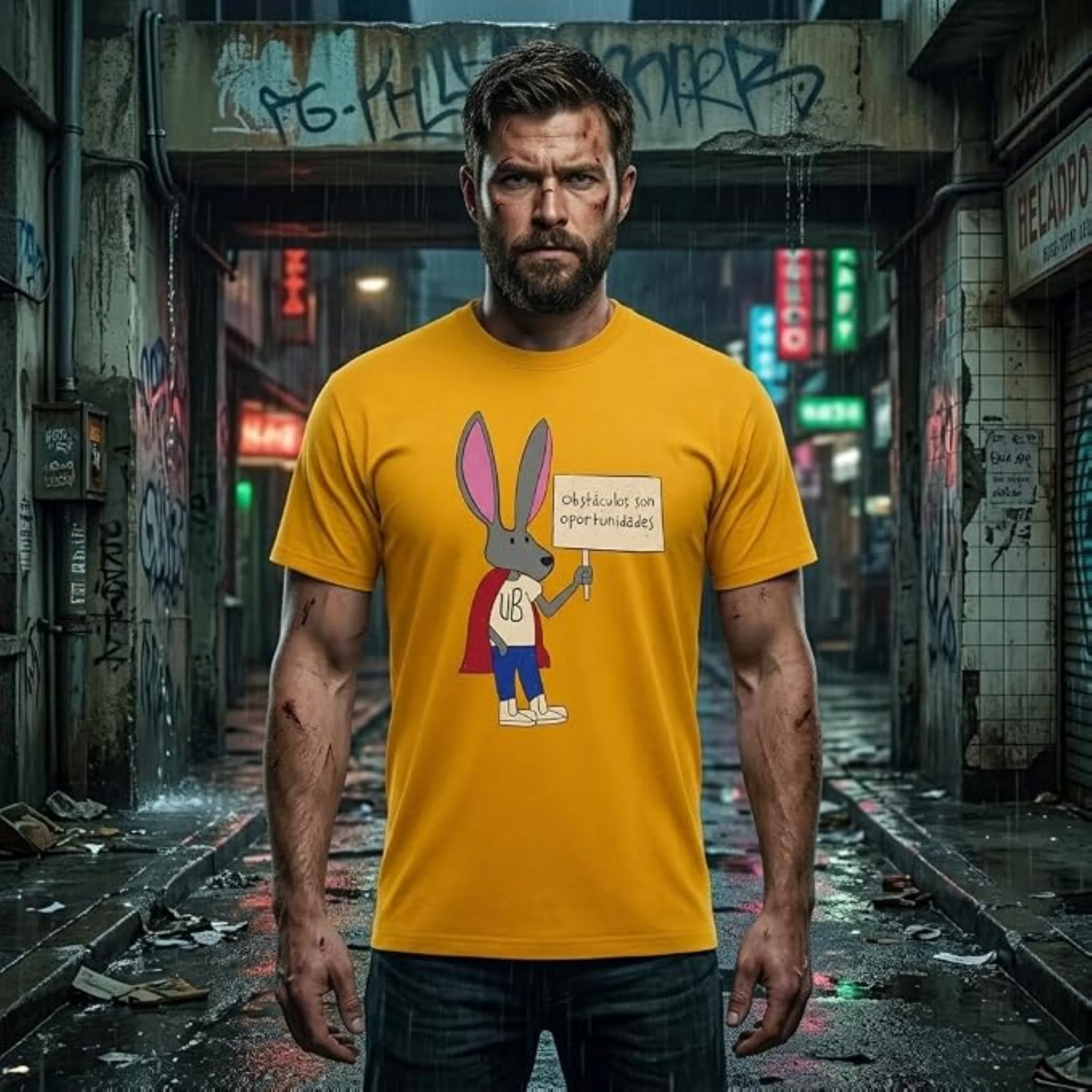 Superhero Bunny Halloween Costume T-Shirts for Adults Obstáculos Son Oportunidades Graphic Tee - Image 5