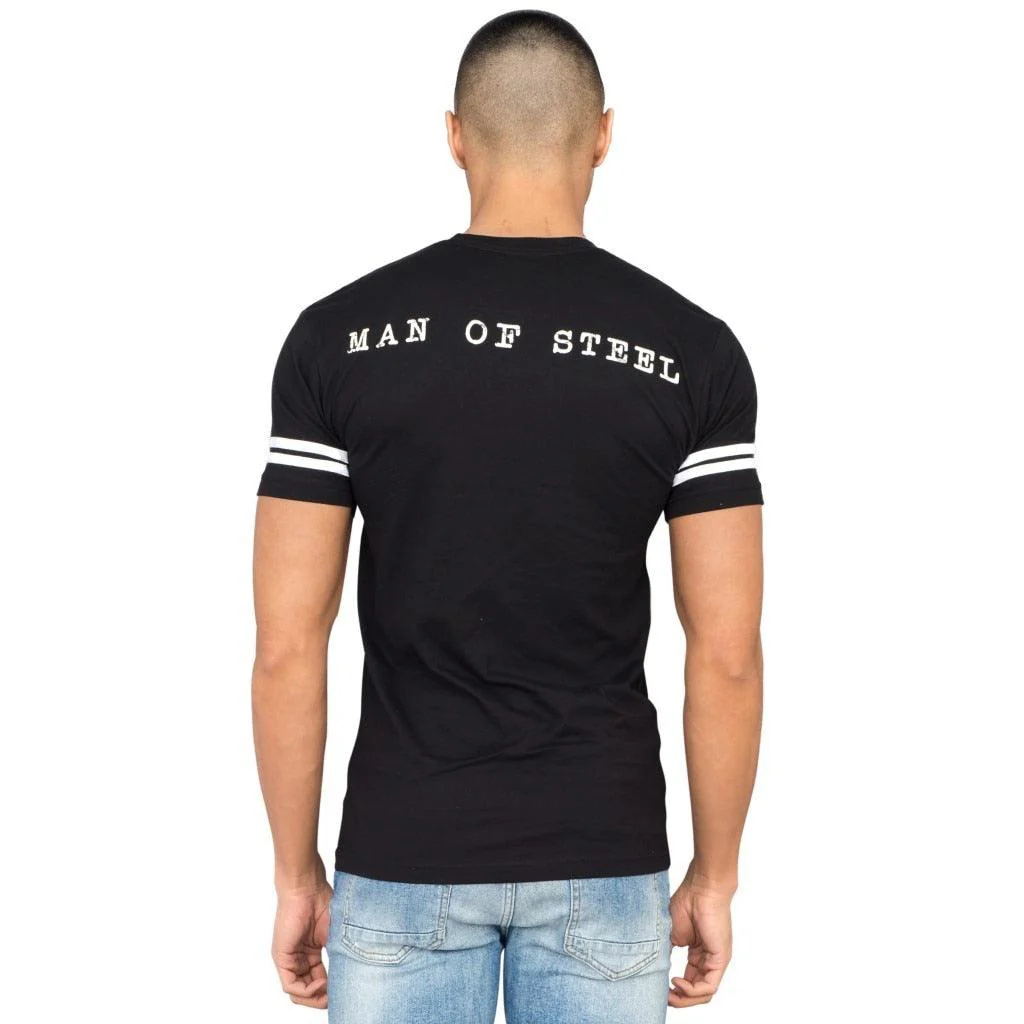 Superman Distressed Logo With Striped Sleeves T-shirt - Image 3