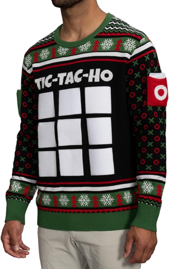 Tic Tac Ho Festive Holiday Party Game Unisex Ugly Christmas Sweater - Image 3