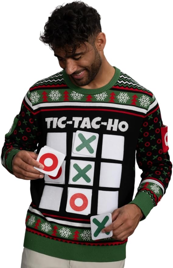 Tic Tac Ho Festive Holiday Party Game Unisex Ugly Christmas Sweater - Image 6