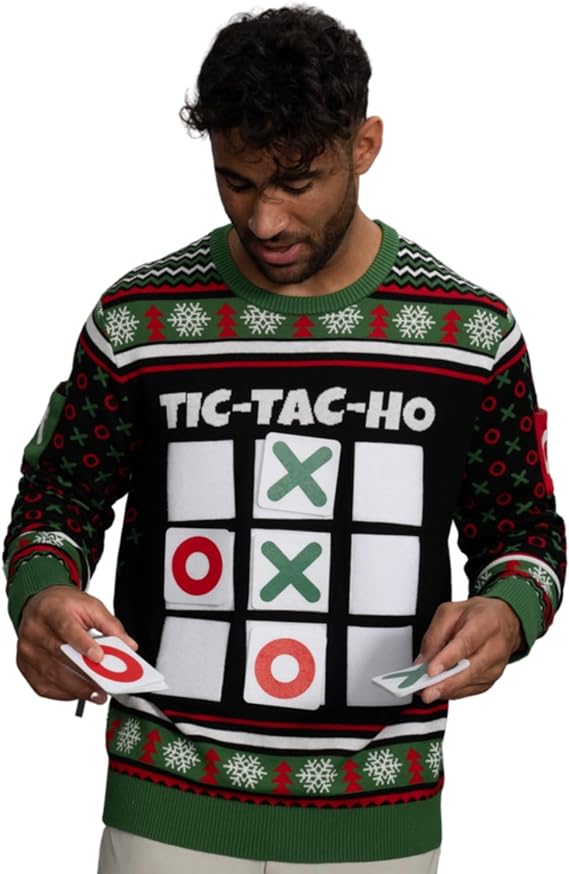 Tic Tac Ho Festive Holiday Party Game Unisex Ugly Christmas Sweater - Image 7