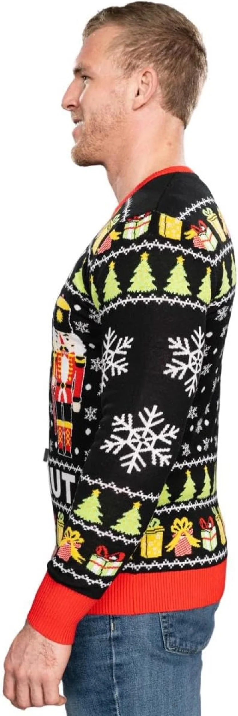 Funny Crack Deez Nuts Nutcracker Santa Knitted Ugly Christmas Sweater - Image 2