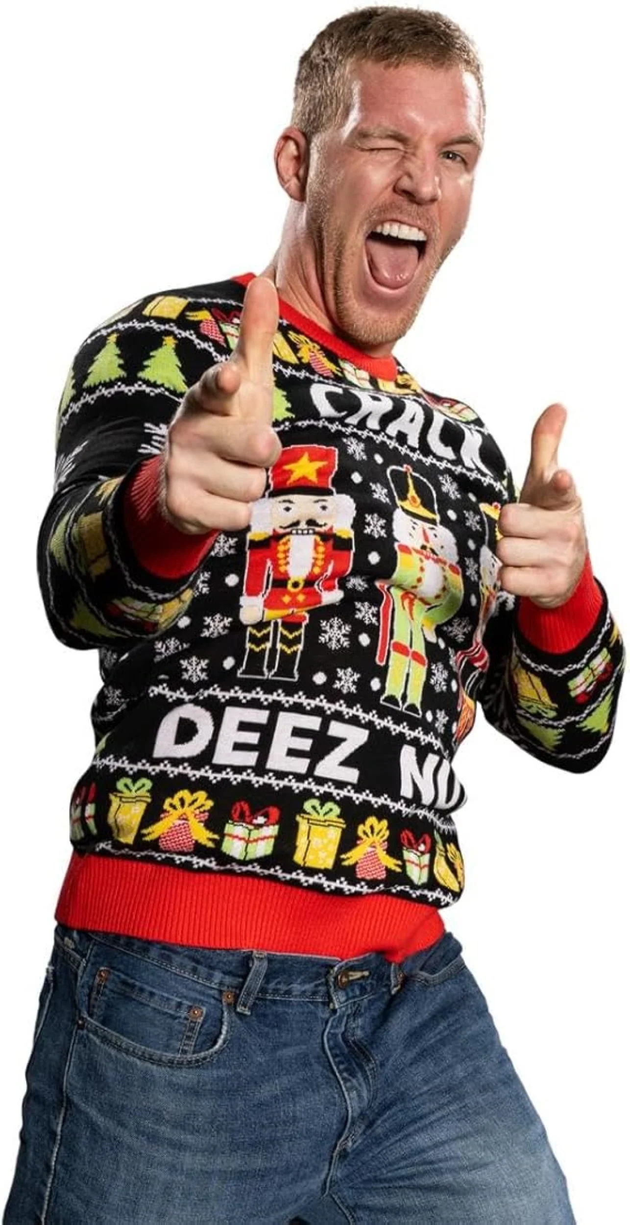 Funny Crack Deez Nuts Nutcracker Santa Knitted Ugly Christmas Sweater - Image 6