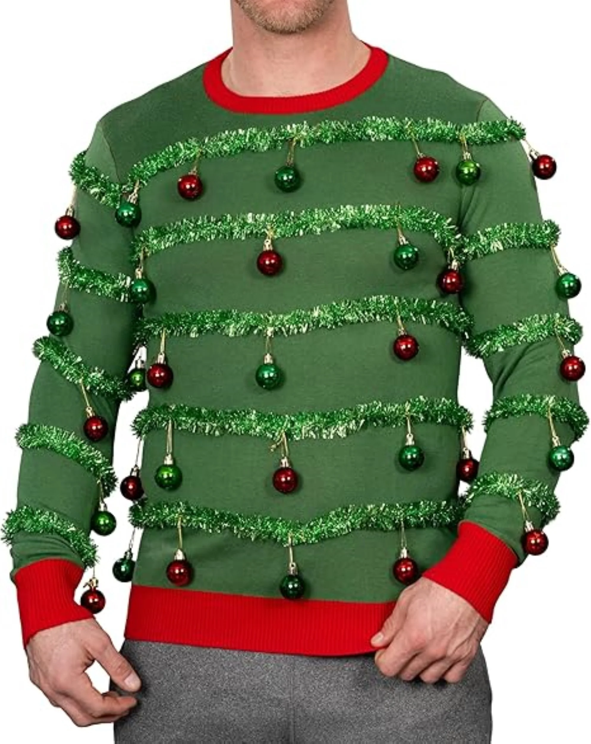 3D Holiday Tree Garland/Ornaments Funny Adult Unisex Ugly Christmas Sweater