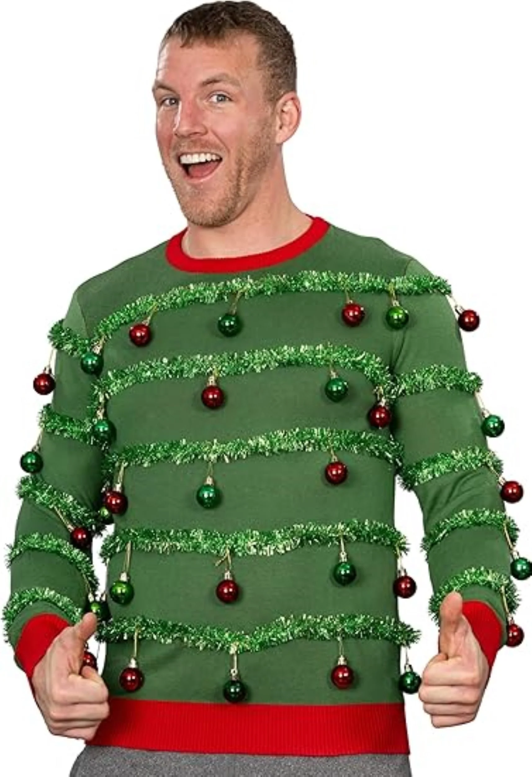 3D Holiday Tree Garland/Ornaments Funny Adult Unisex Ugly Christmas Sweater - Image 3