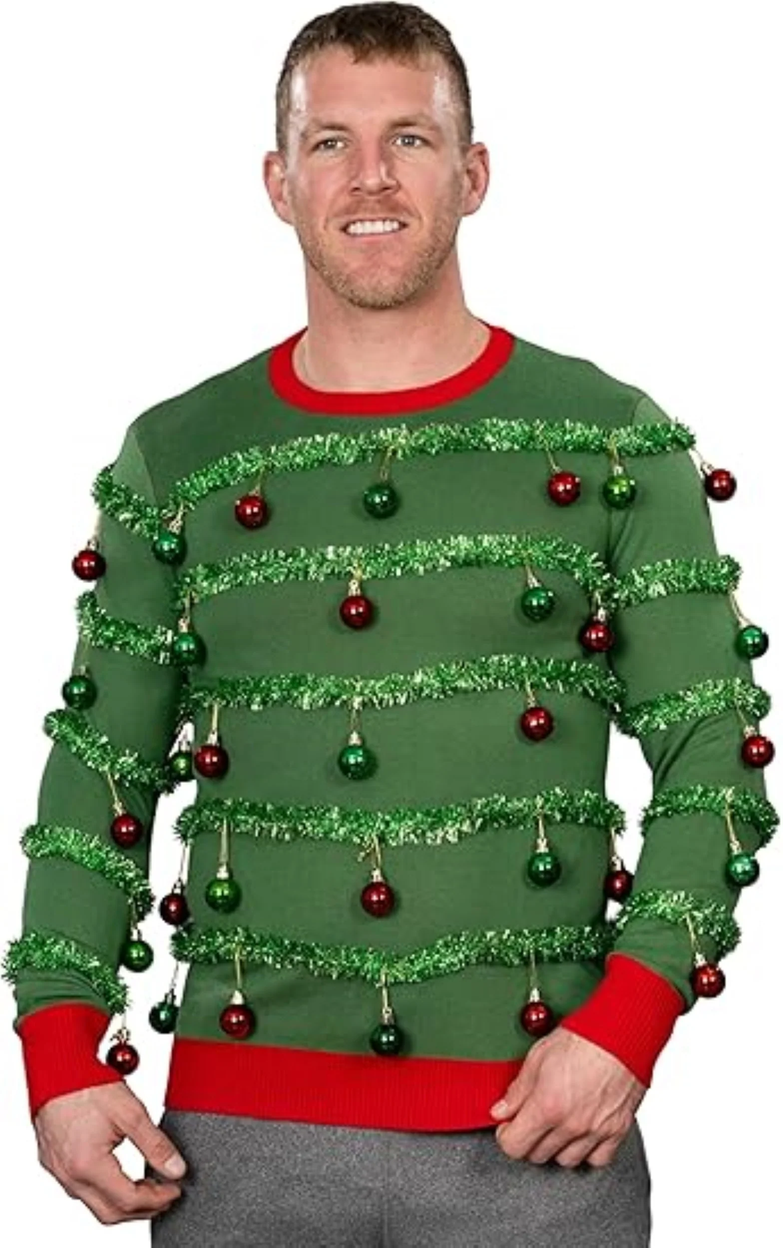3D Holiday Tree Garland/Ornaments Funny Adult Unisex Ugly Christmas Sweater - Image 4