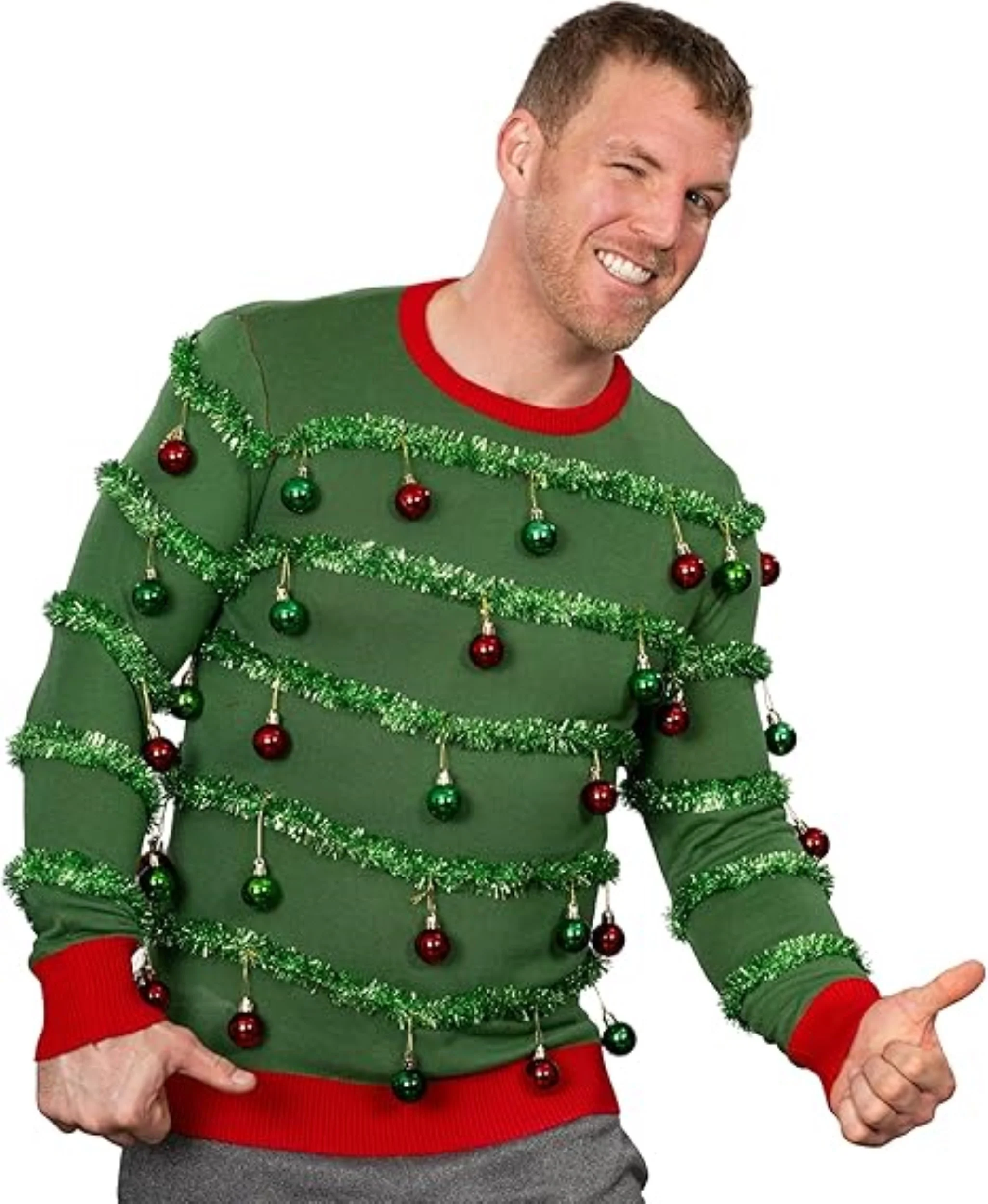 3D Holiday Tree Garland/Ornaments Funny Adult Unisex Ugly Christmas Sweater - Image 5