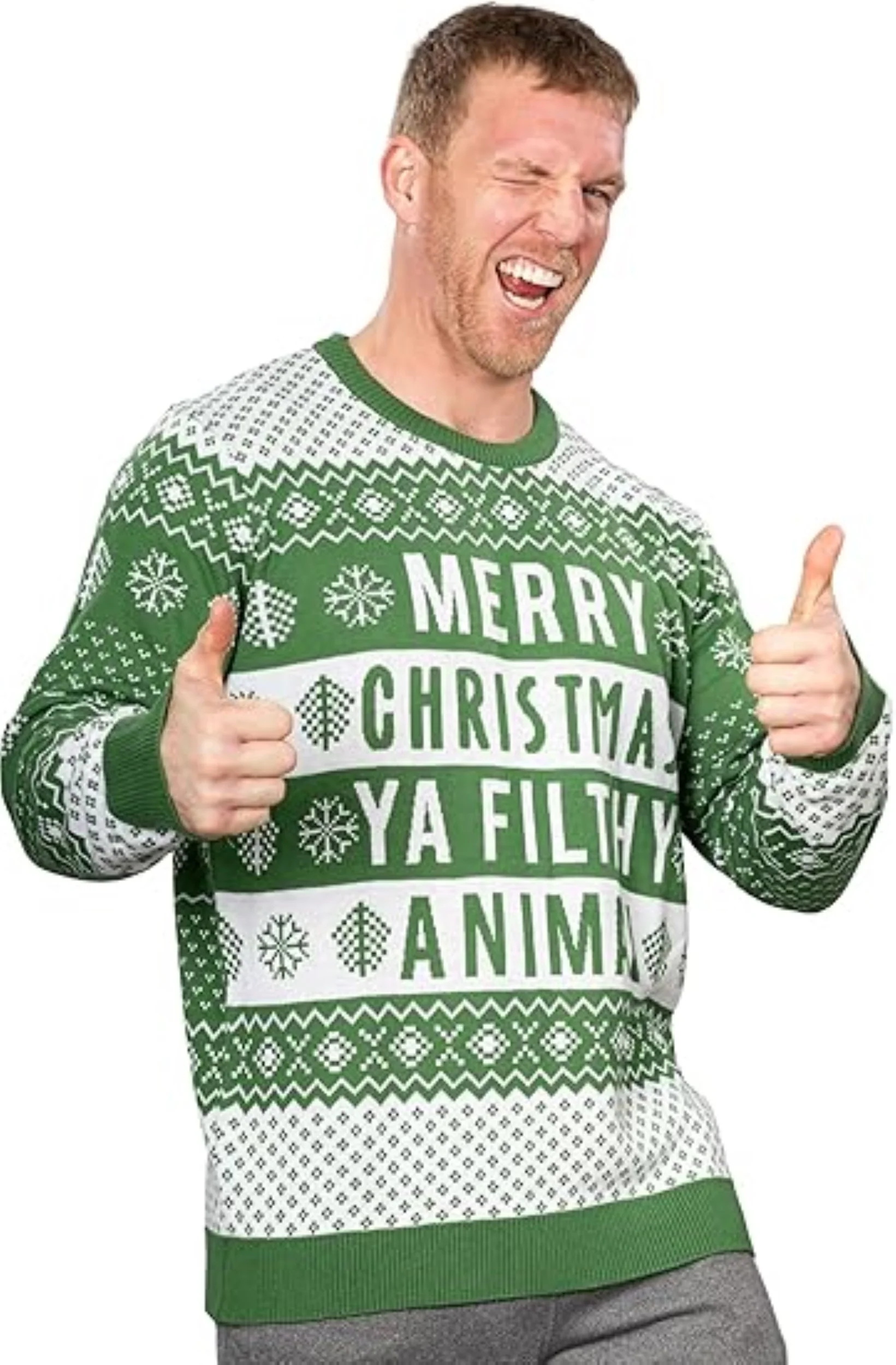 Ya Filthy Animal Quote Adult Unisex Ugly Christmas Sweater (Green) - Image 2