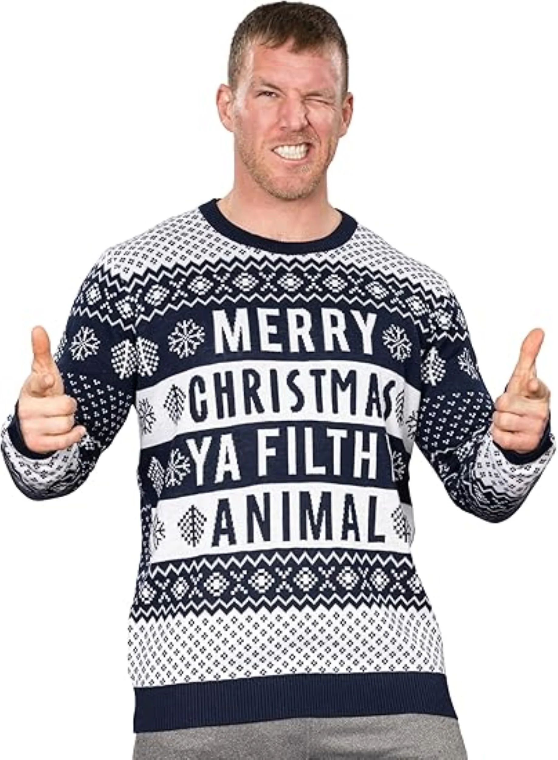 Ya Filthy Animal Quote Adult Unisex Ugly Christmas Sweater (Navy) - Image 3